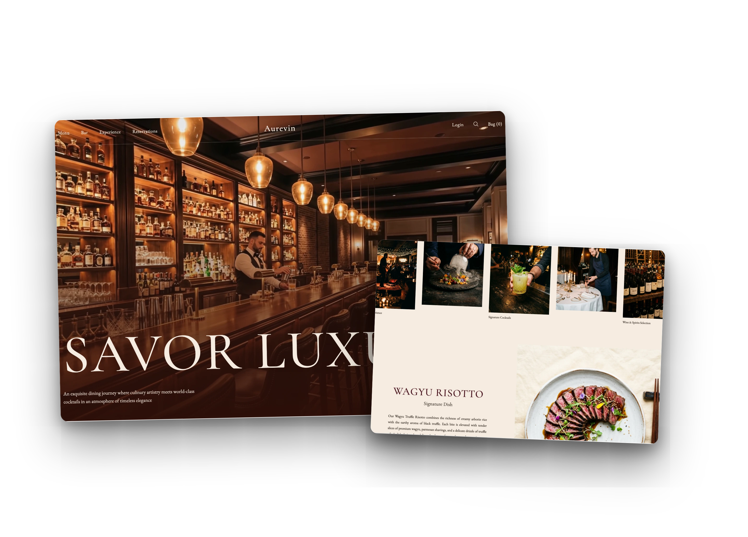 Website-Mockup von Aurevin, einer Fine-Dining-Landingpage