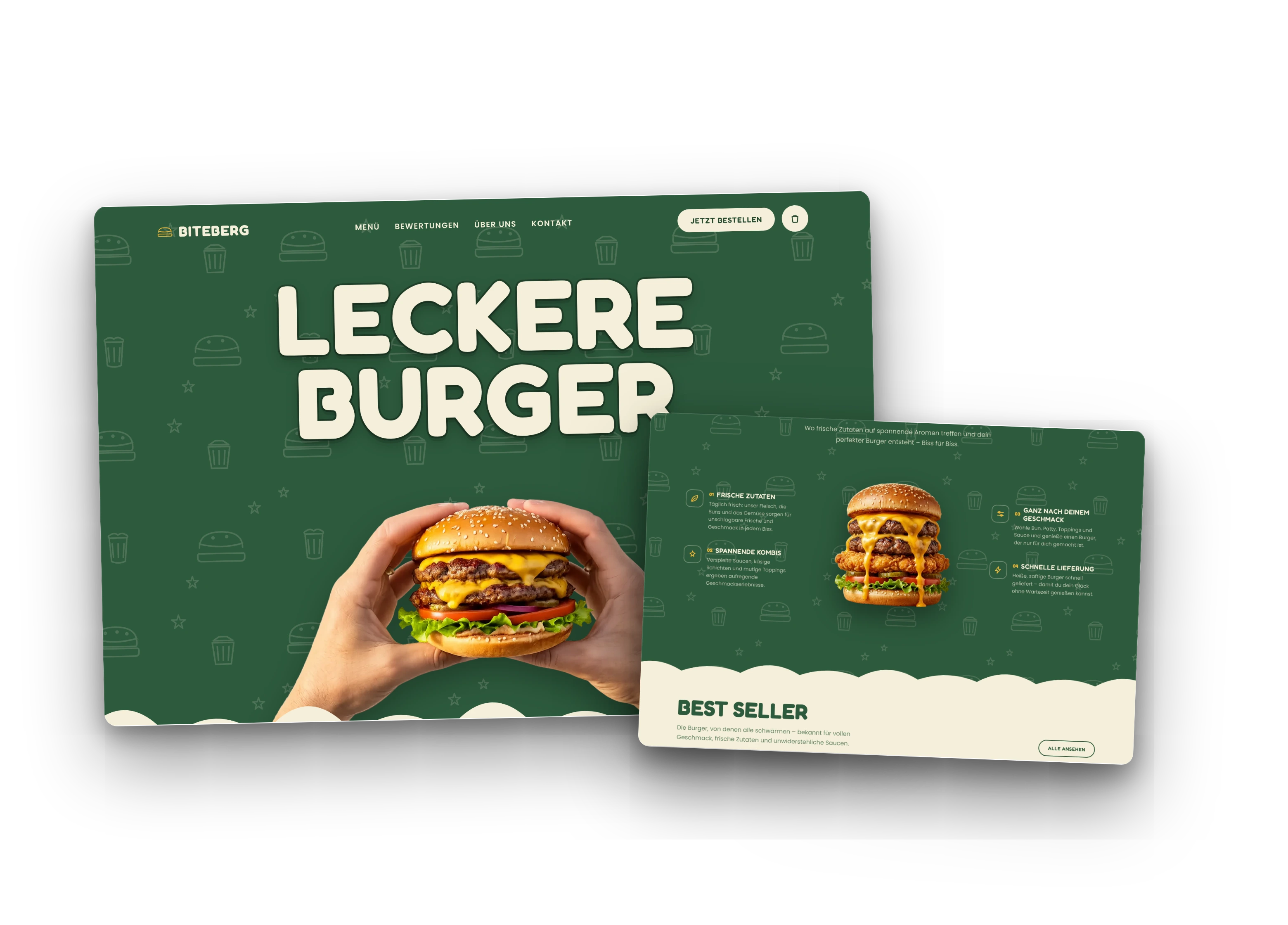 Website-Mockup von Biteberg, einer Burger-Marke