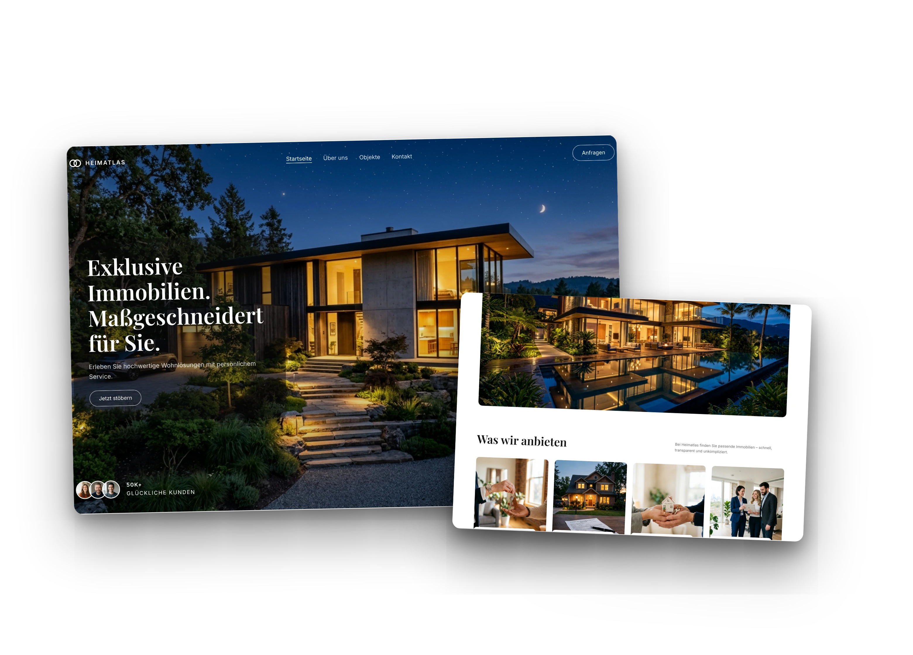 Website-Mockup von Heimatlas, einer Immobilien-Plattform