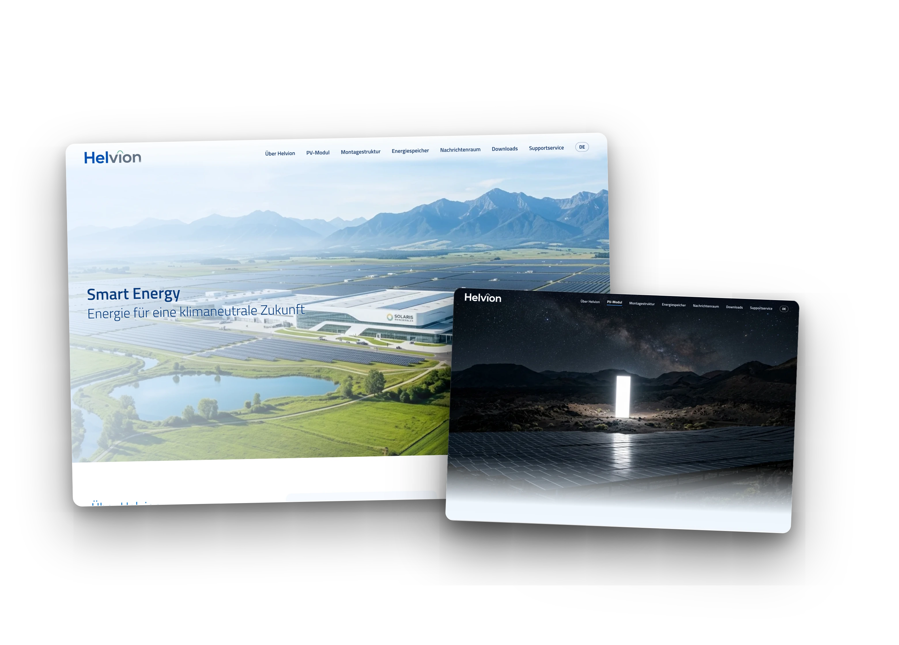 Website-Mockup von Helvion, einem Solar-Hersteller