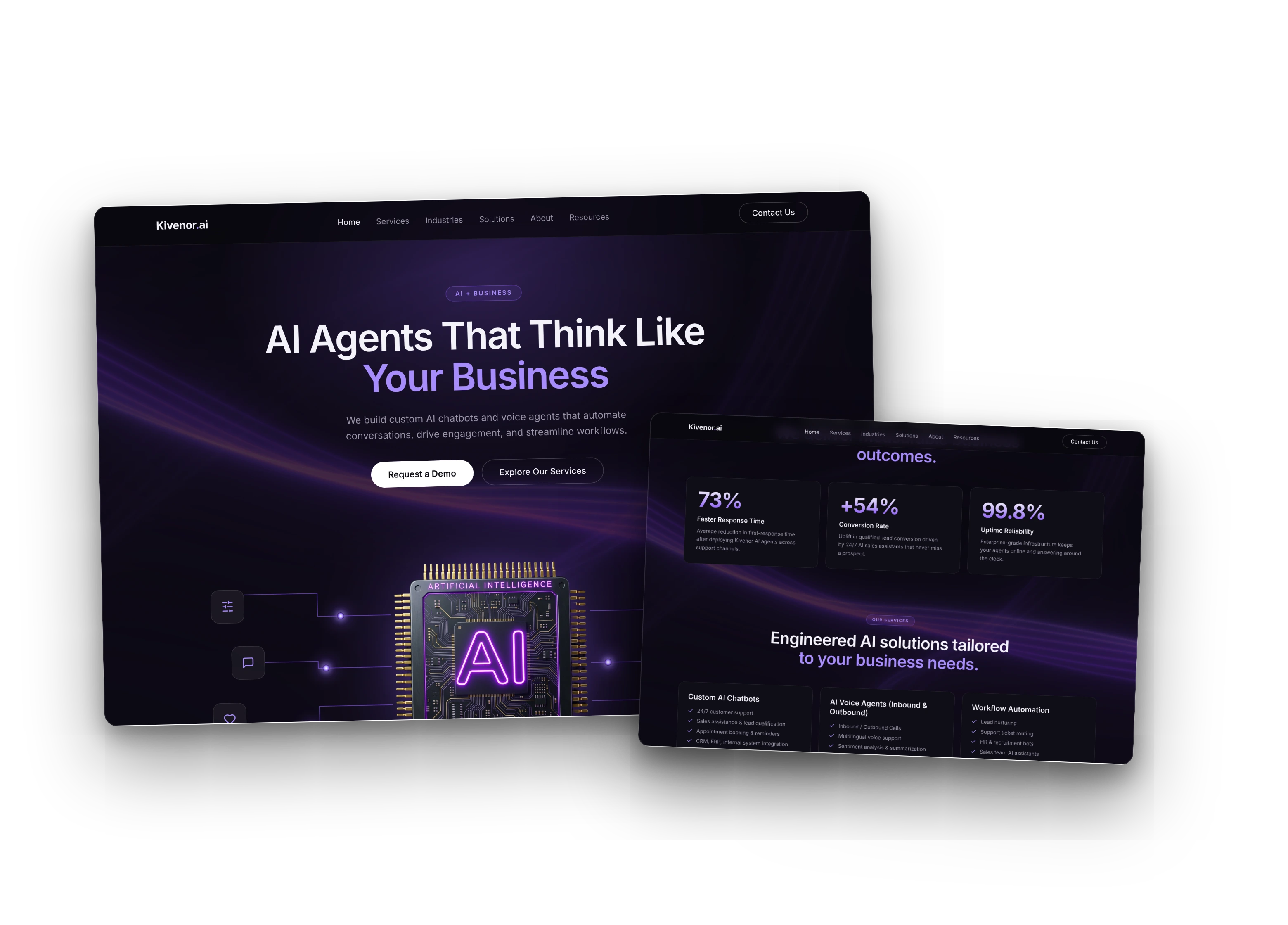 Website-Mockup von Kivenor.ai, einer Landingpage für KI-Agenten